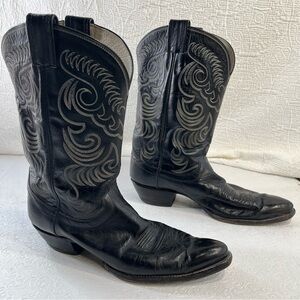 Vintage Olathe Black Cowboy Boots Mens 12 A or B Made In Kansas USA Western Boot